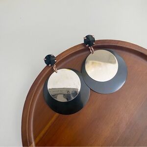 3/$20 Bold Statement Black Silver Large Disks Drop Earrings